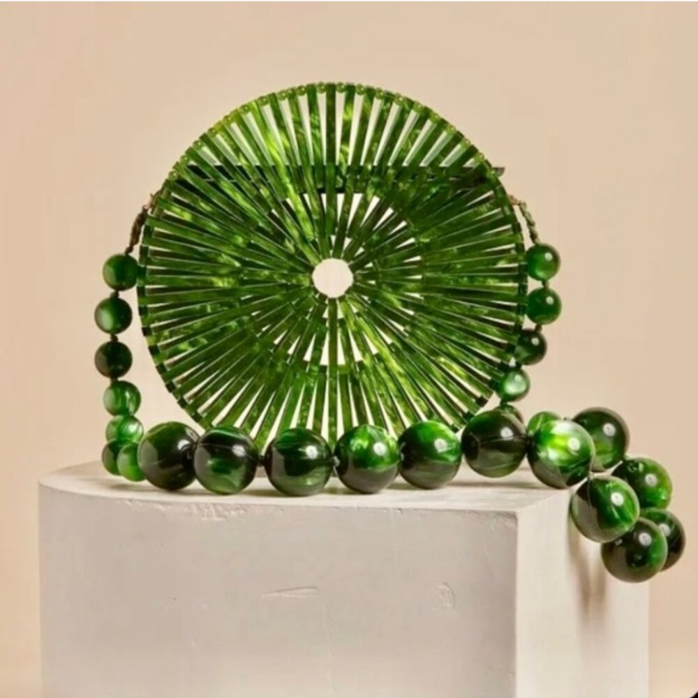 Cult Gaia Luna Round Malachite Acrylic Shoulder Bag - Picture 5 of 11